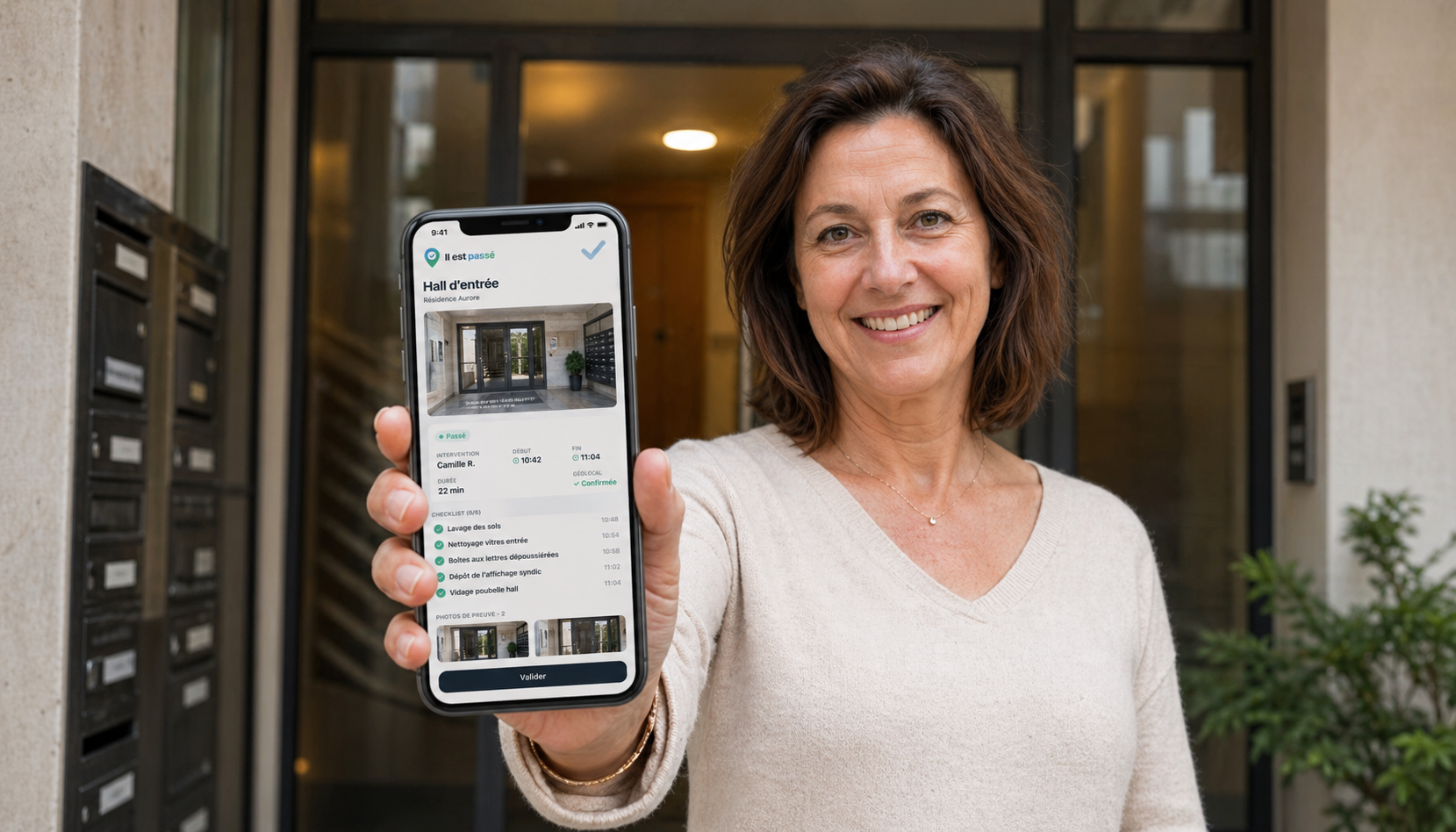 Syndic consultant les photos horodatées de l'application Il est passé