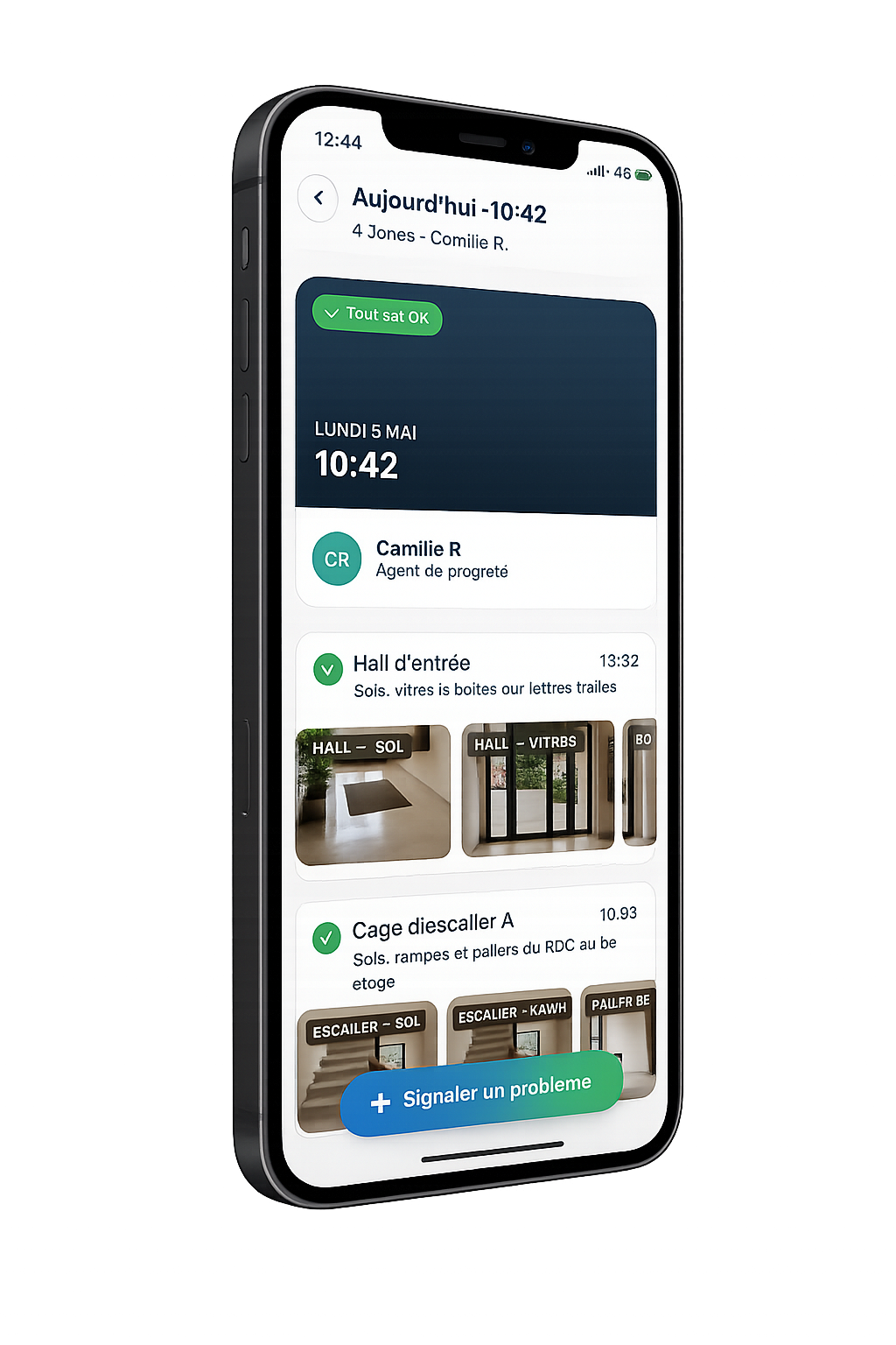 Vue de l'application Il est passé — rapport d'intervention agent